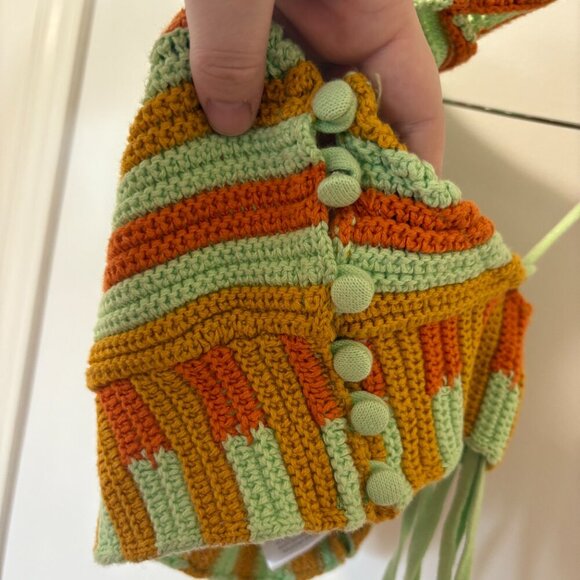 Urban Outfitters Crochet Tank Halter Crop Top Orange Green Size Small - Picture 4 of 9